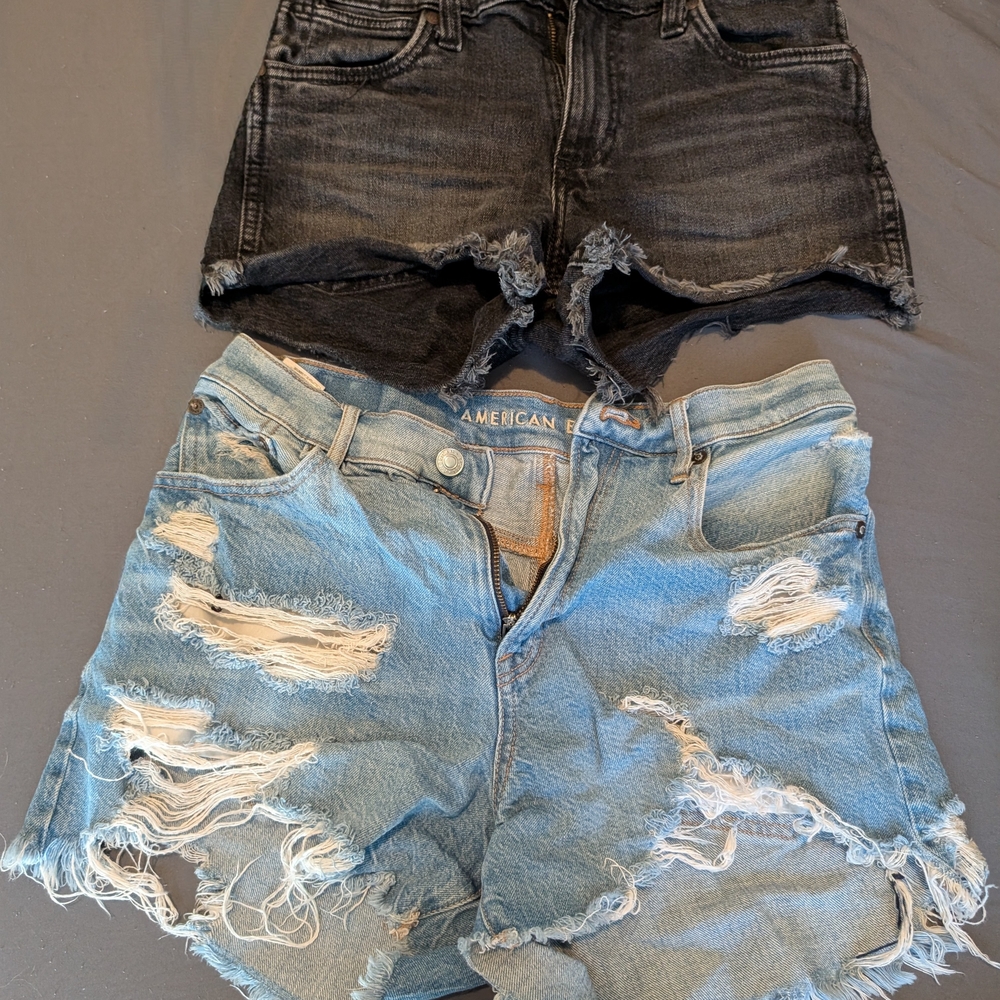 American Eagle Outfitters Women's Ripped Jean Shorts And Wrangler Black Shorts